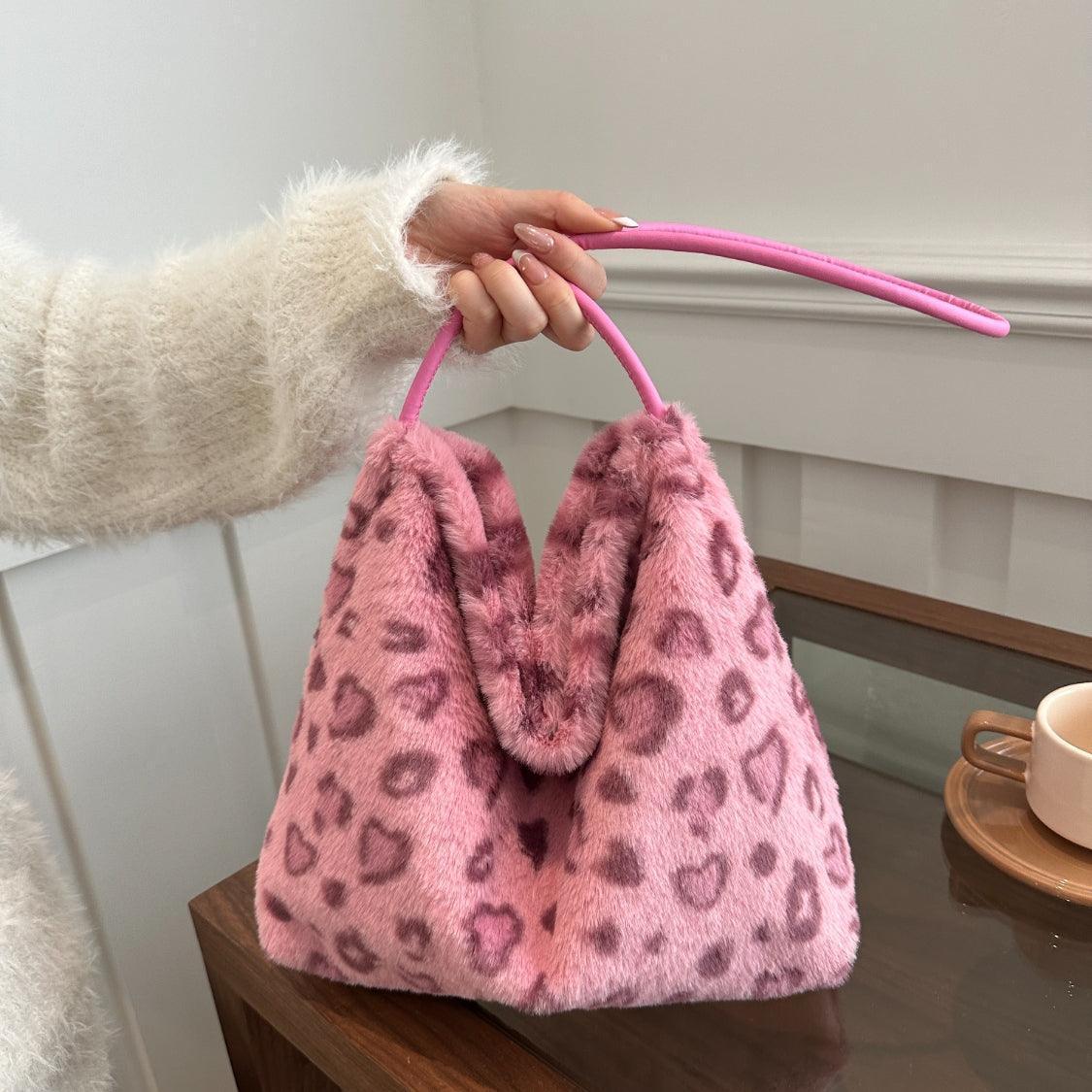 Leopard Furry Shoulder Bag - Trendy by Luna