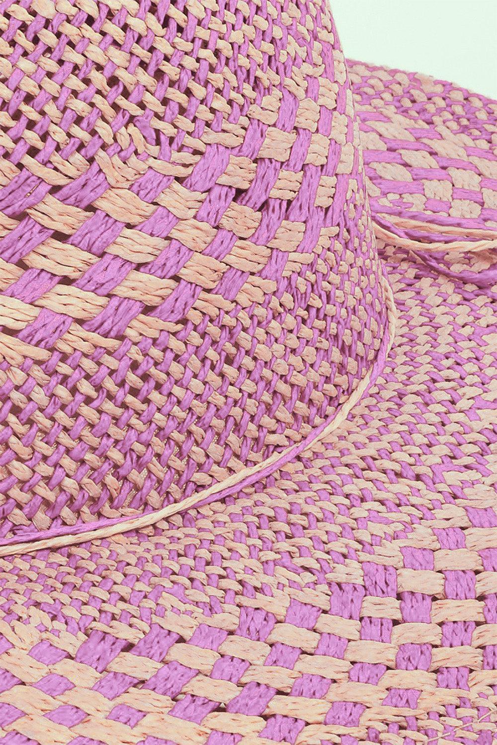 Fame Checkered Straw Weave Sun Hat - Trendy by Luna