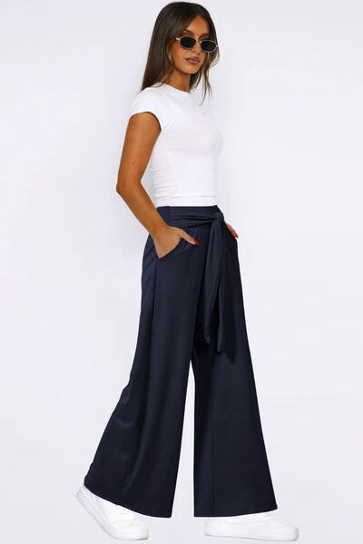 Tied Wide Leg Pants with Pockets - Trendy by Luna