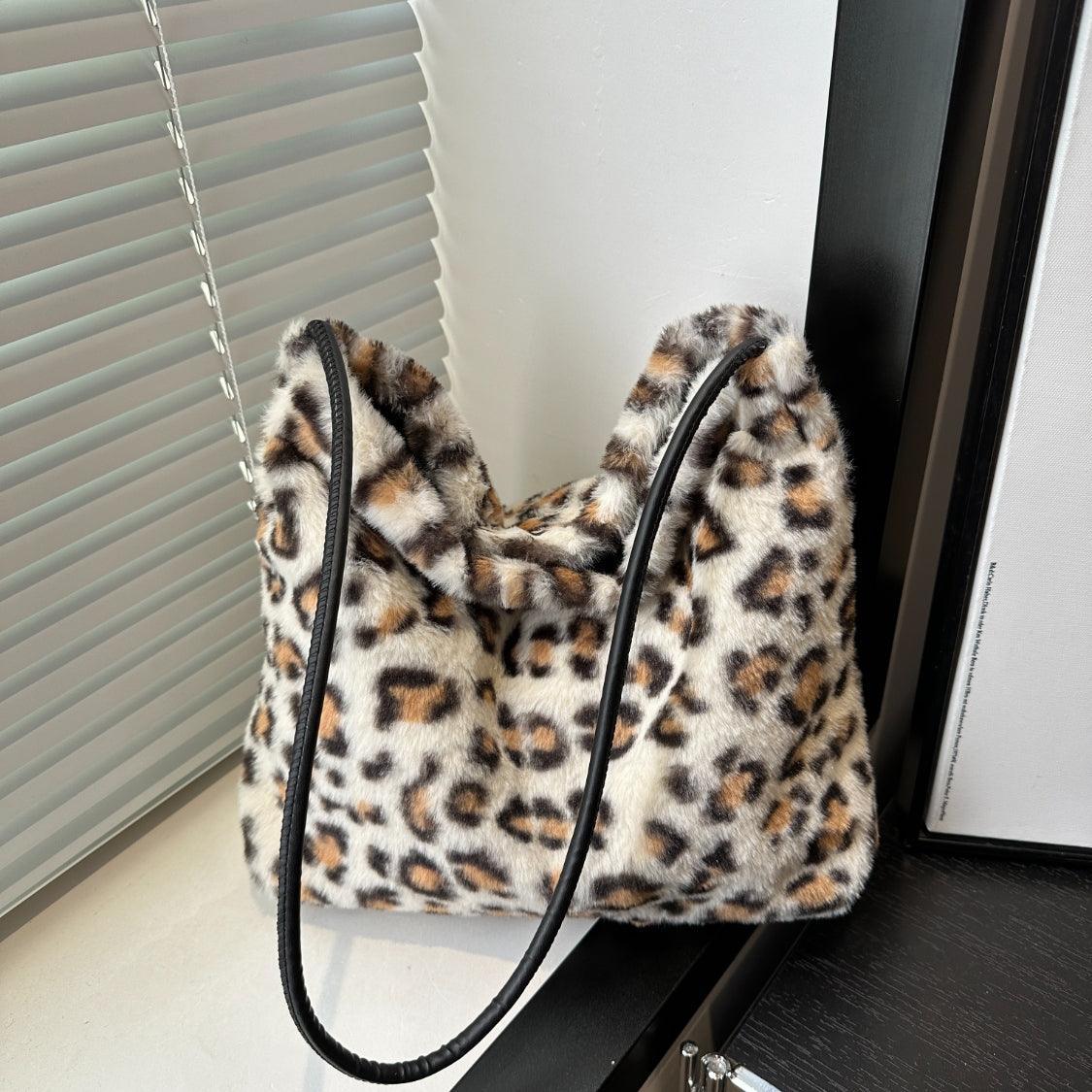 Leopard Furry Shoulder Bag - Trendy by Luna