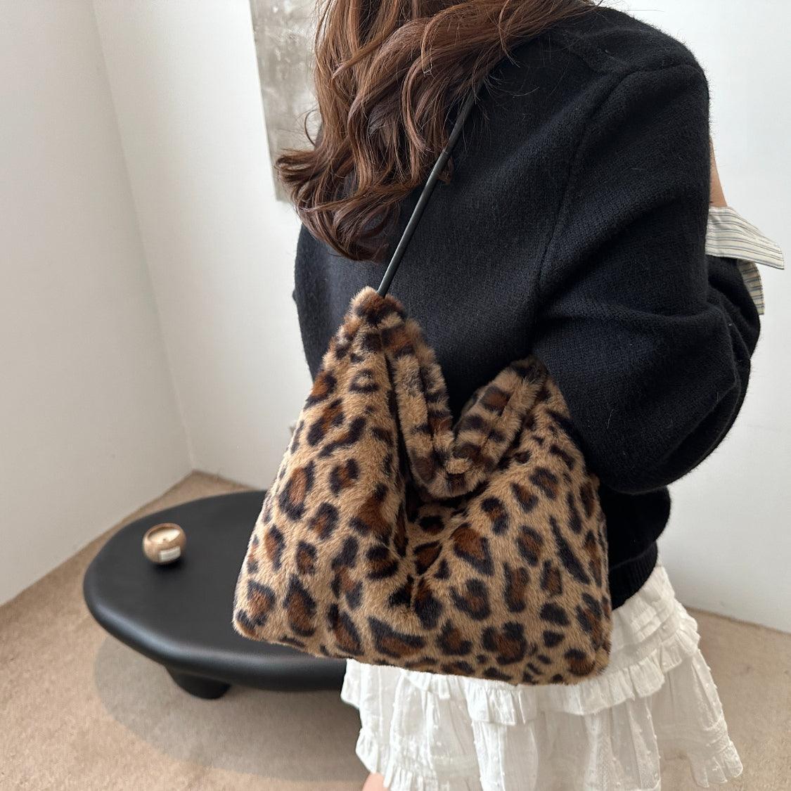 Leopard Furry Shoulder Bag - Trendy by Luna