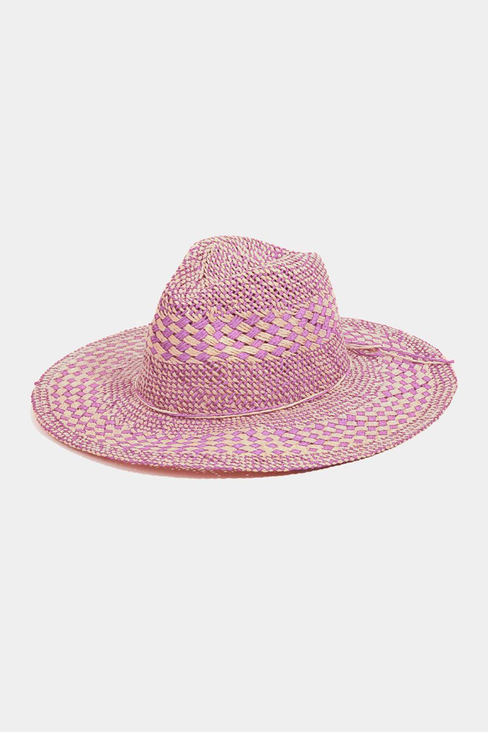 Fame Checkered Straw Weave Sun Hat - Trendy by Luna