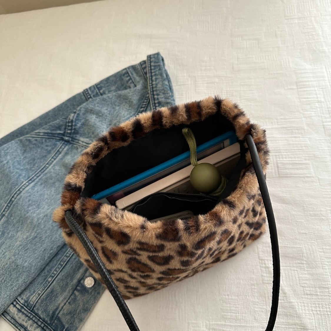Leopard Furry Shoulder Bag - Trendy by Luna