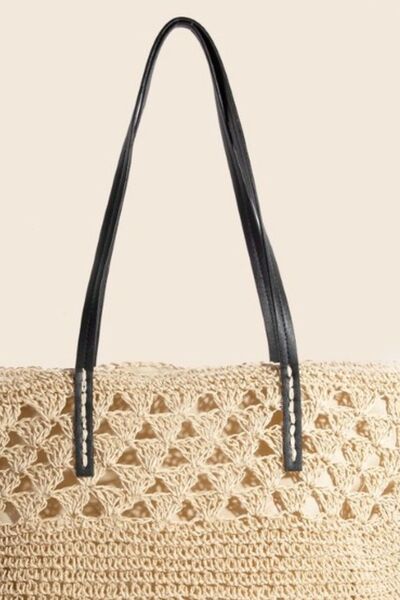 Fame Faux Leather Handle Knitted Tote Bag - Trendy by Luna