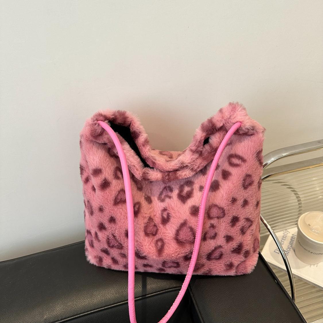 Leopard Furry Shoulder Bag - Trendy by Luna