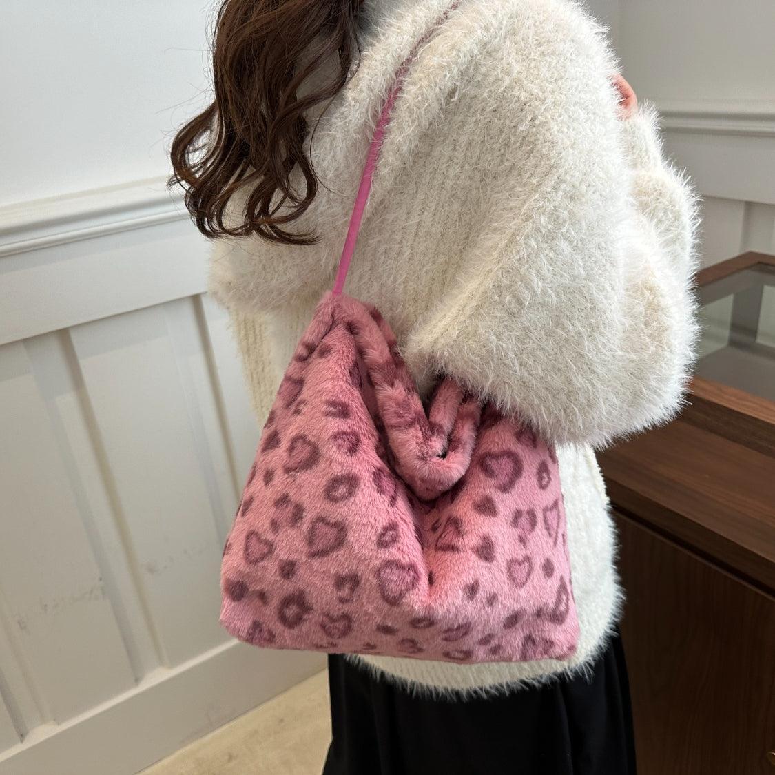 Leopard Furry Shoulder Bag - Trendy by Luna