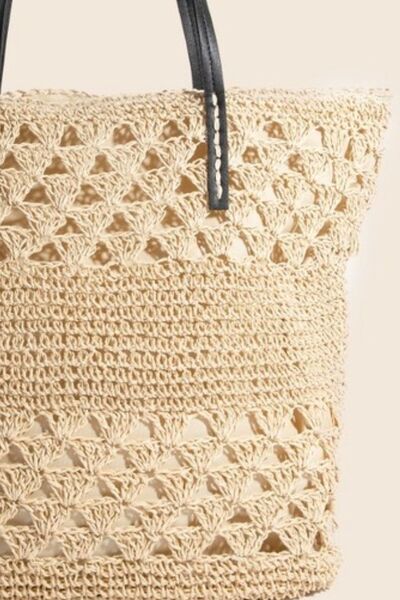 Fame Faux Leather Handle Knitted Tote Bag - Trendy by Luna