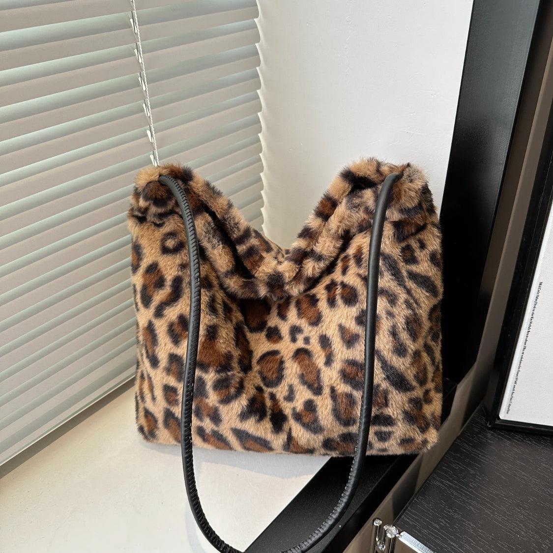 Leopard Furry Shoulder Bag - Trendy by Luna