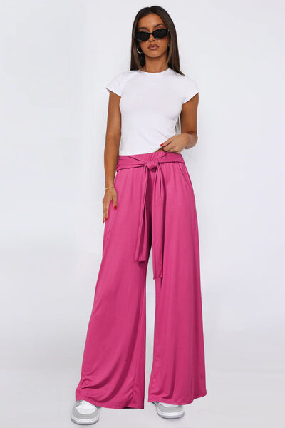 Tied Wide Leg Pants with Pockets - Trendy by Luna