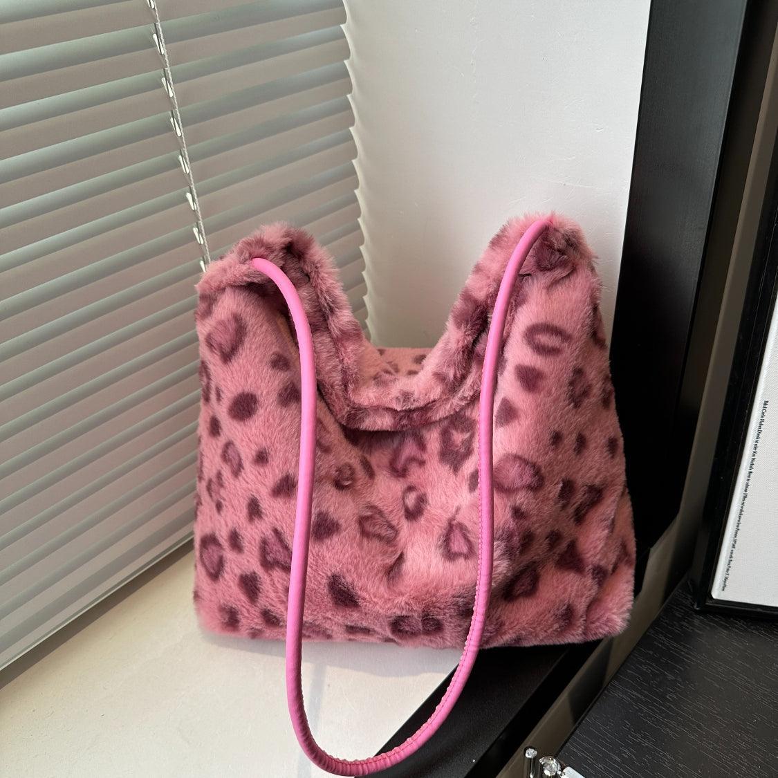 Leopard Furry Shoulder Bag - Trendy by Luna