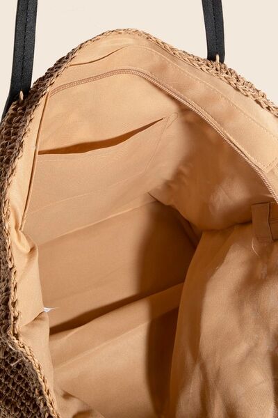 Fame Faux Leather Handle Knitted Tote Bag - Trendy by Luna