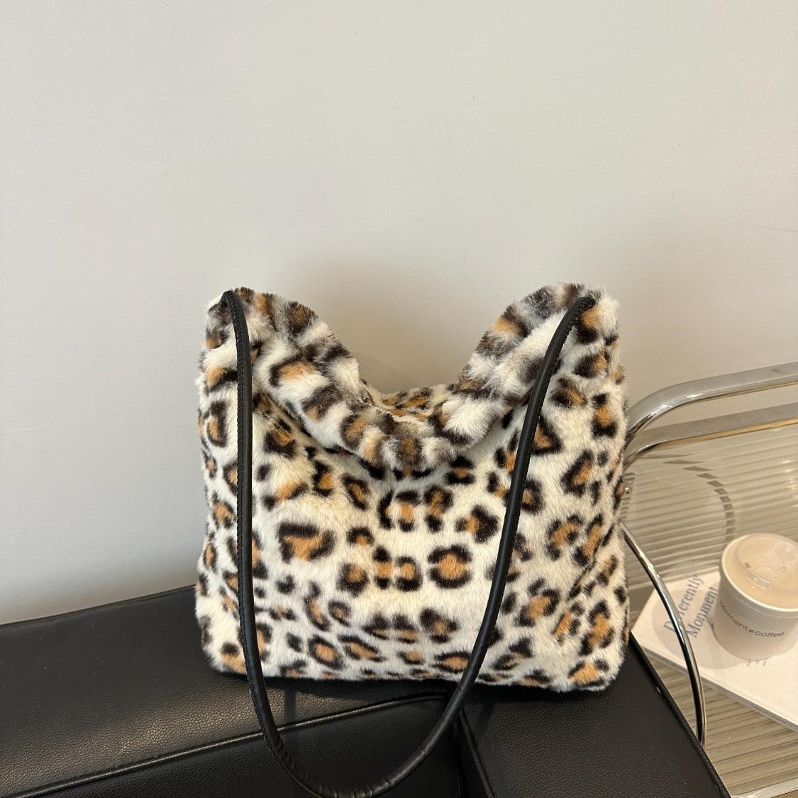 Leopard Furry Shoulder Bag - Trendy by Luna
