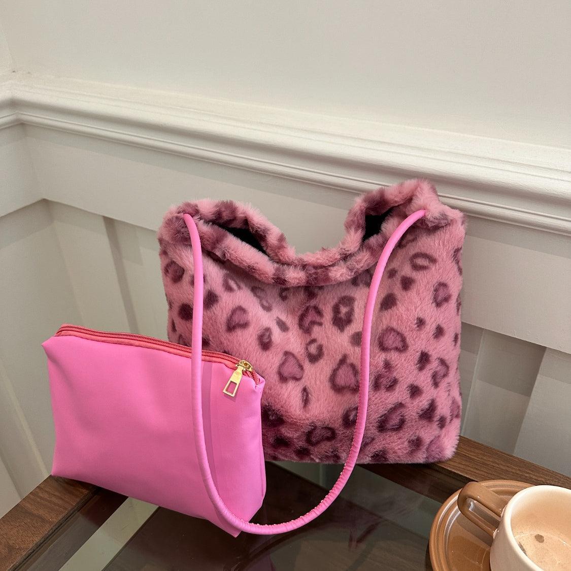 Leopard Furry Shoulder Bag - Trendy by Luna