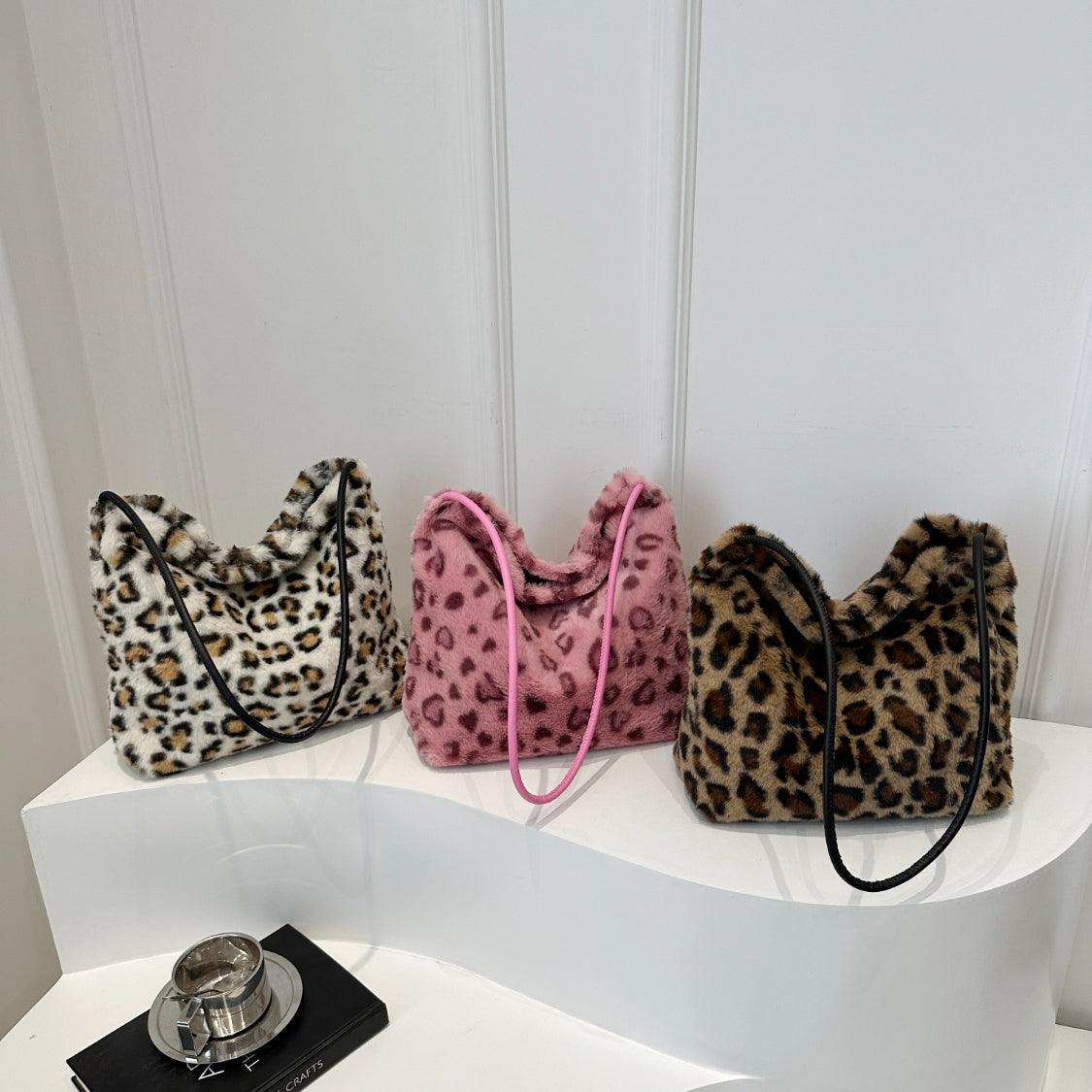 Leopard Furry Shoulder Bag - Trendy by Luna
