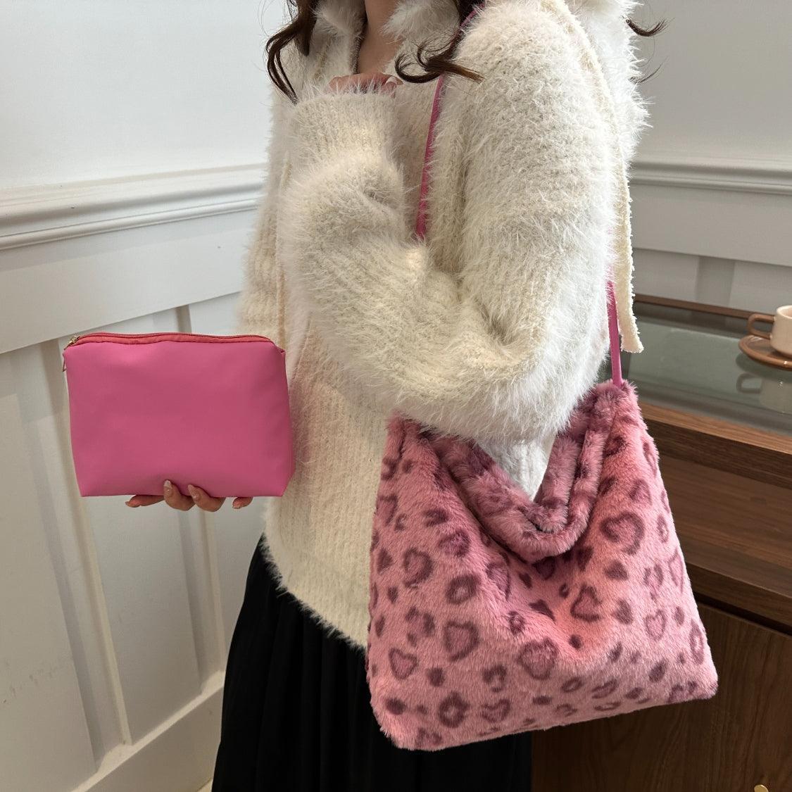 Leopard Furry Shoulder Bag - Trendy by Luna