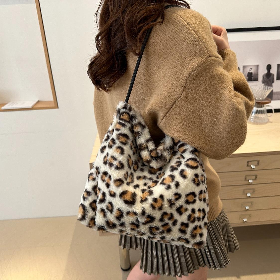 Leopard Furry Shoulder Bag - Trendy by Luna