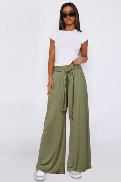 Tied Wide Leg Pants with Pockets - Trendy by Luna
