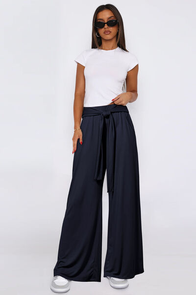 Tied Wide Leg Pants with Pockets - Trendy by Luna