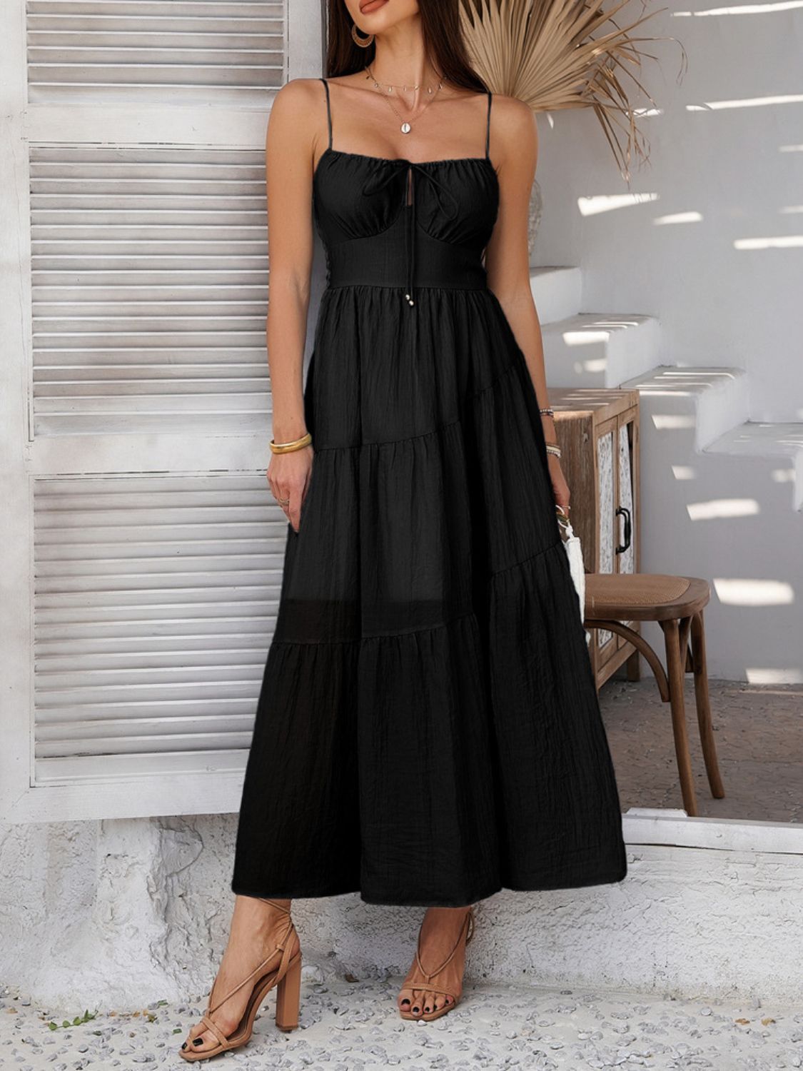 Smocked Tiered Maxi Cami Dress - Trendy by Luna