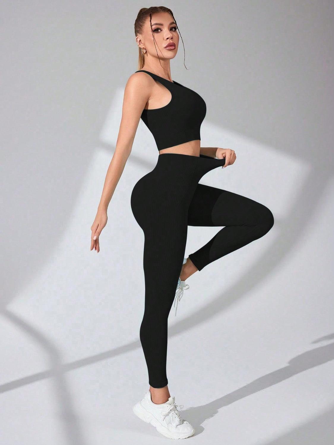 Scoop Neck Wide Strap Top and Pants Active Set - Trendy by Luna