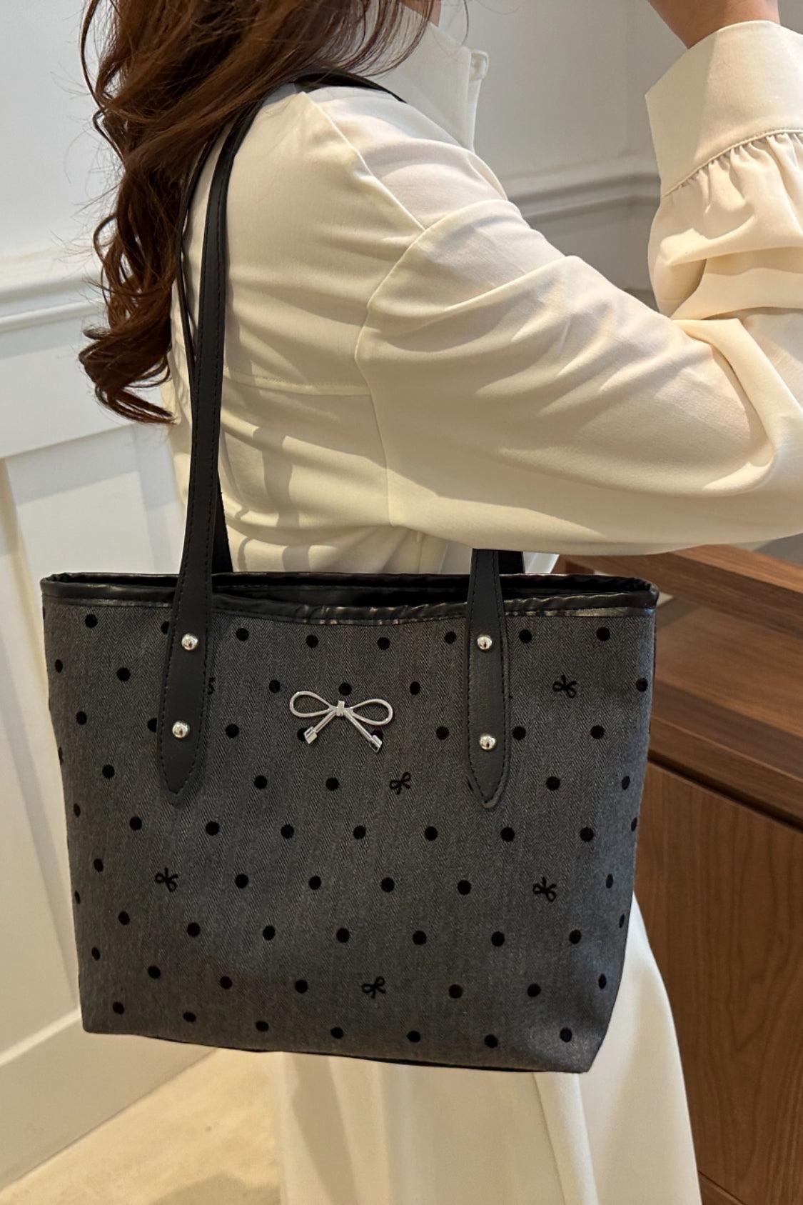 Bow Trim Polyester Tote Bag - Trendy by Luna