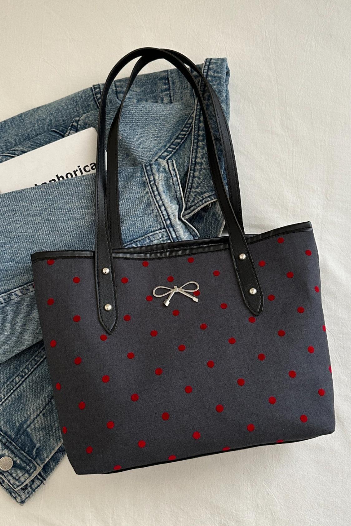 Bow Trim Polyester Tote Bag - Trendy by Luna