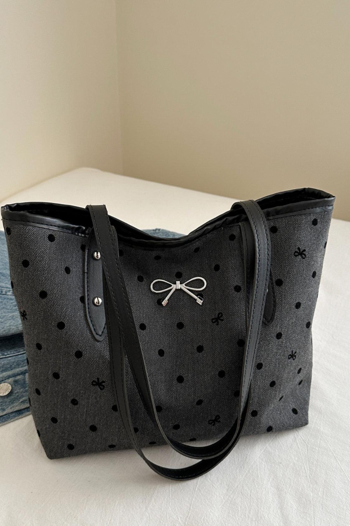 Bow Trim Polyester Tote Bag - Trendy by Luna