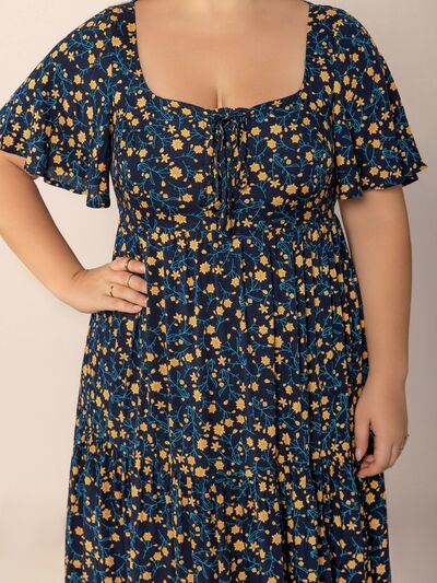Plus Size Printed Short Sleeve Slit Tiered Maxi Dress - Trendy by Luna