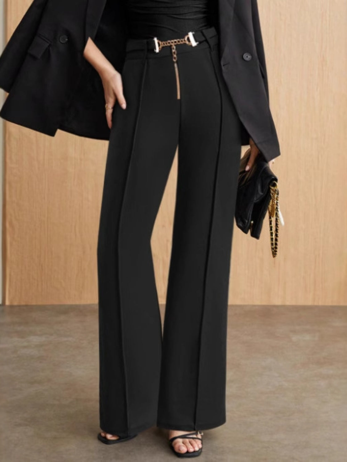 Chain Detail High Waist Pants - Trendy by Luna