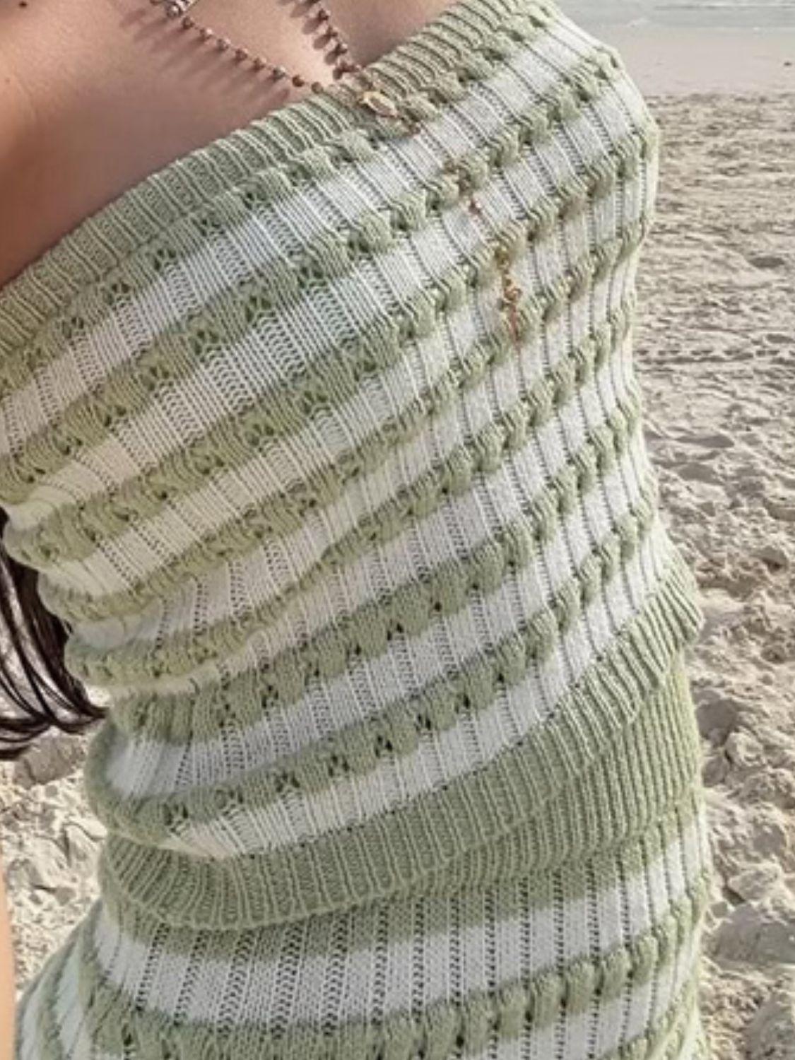 Contrast Striped Tube Top and Skirt Sweater Set - Trendy by Luna