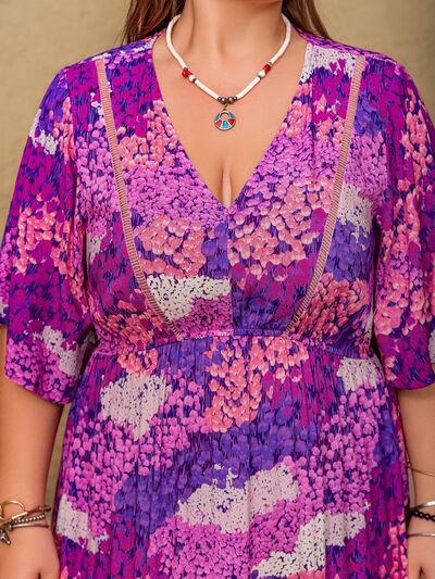 Plus Size Slit Printed Half Sleeve Maxi Dress - Trendy by Luna