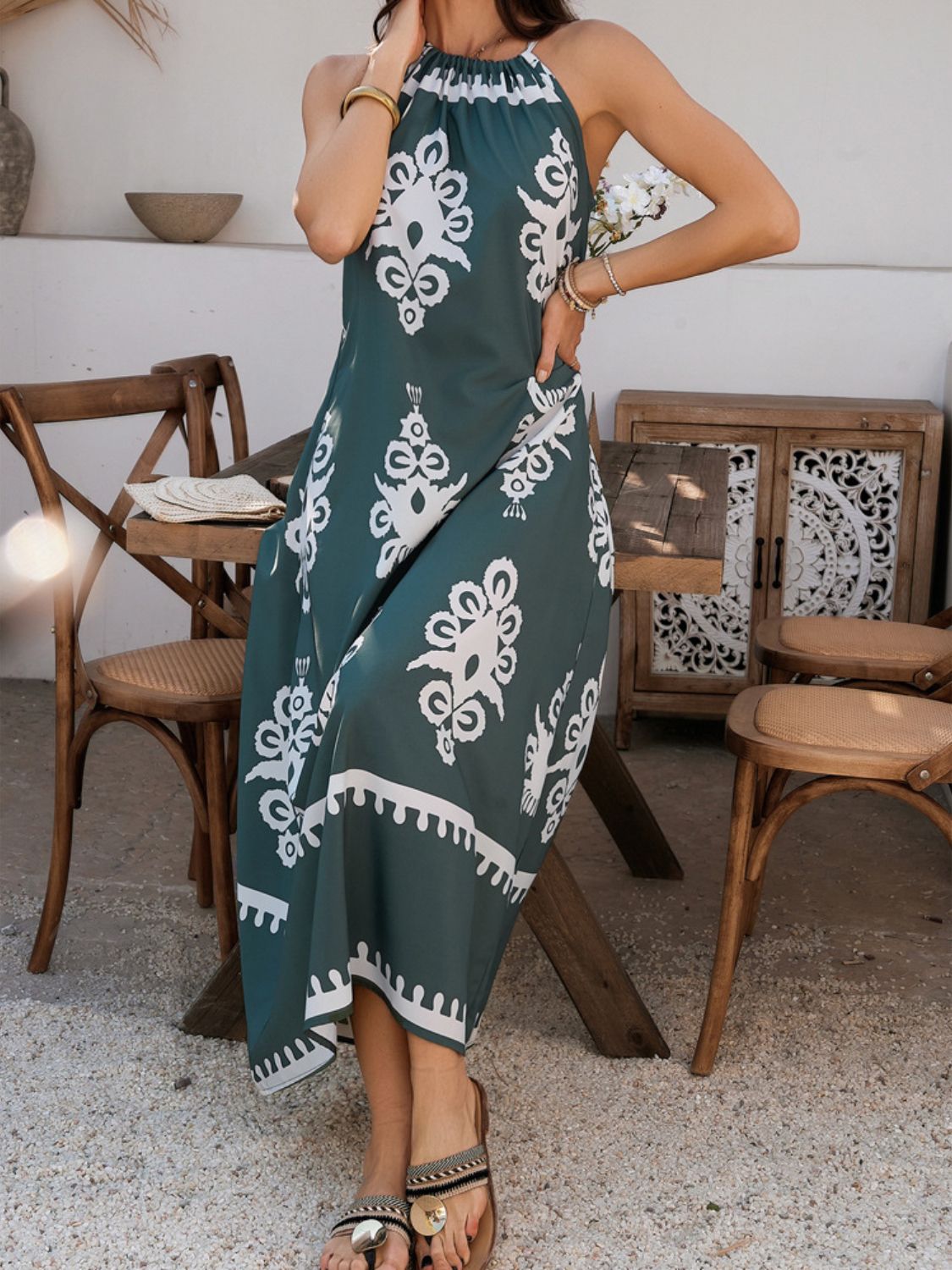 Grecian Neck Printed Maxi Dress - Trendy by Luna