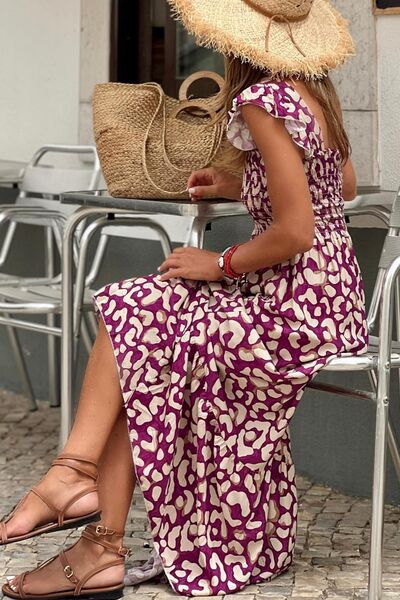 Ruffled Printed Wide Strap Dress - Trendy by Luna