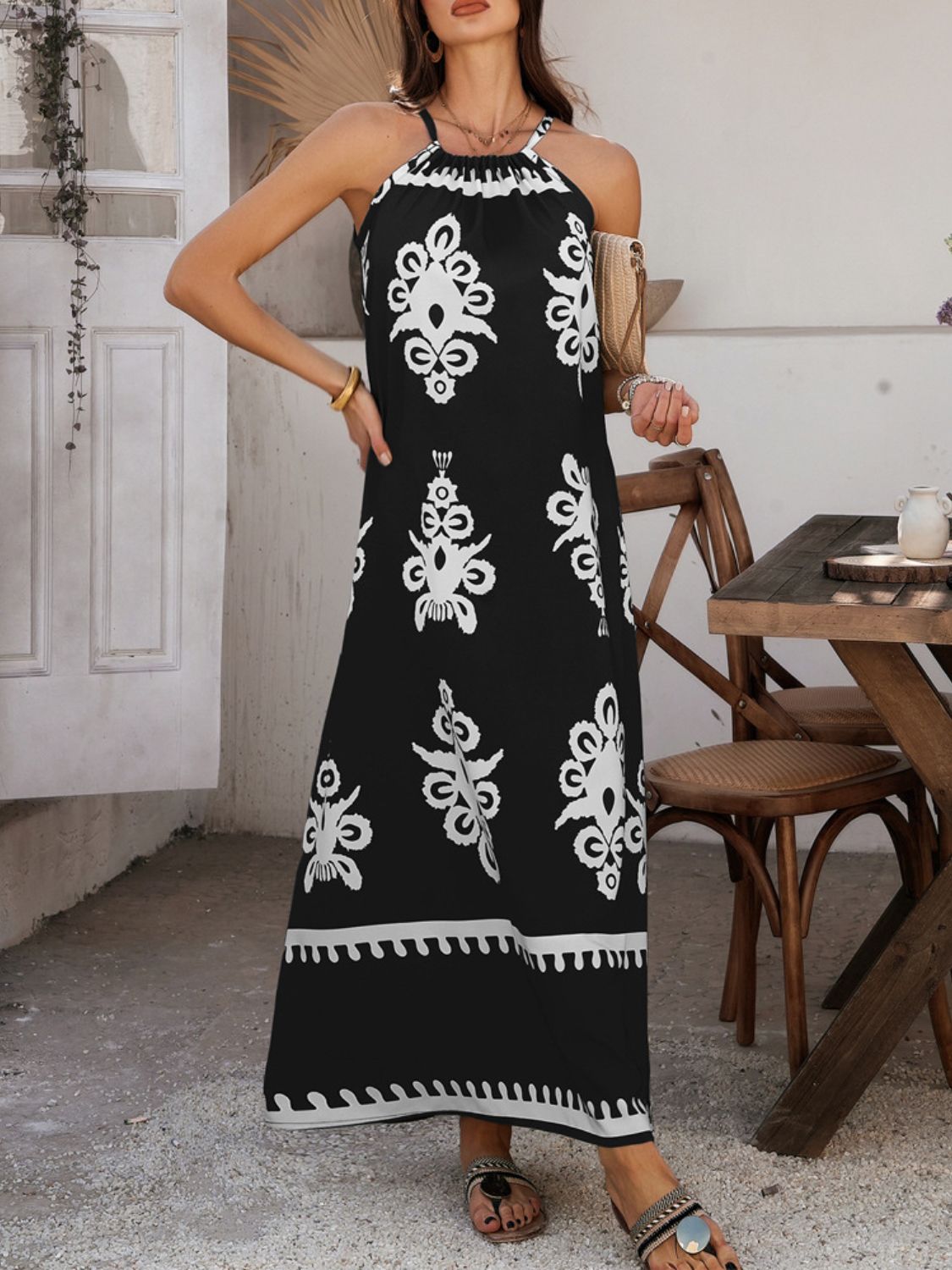 Grecian Neck Printed Maxi Dress - Trendy by Luna