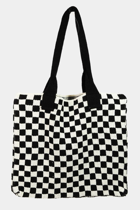 Fame Checkered Pattern Tote Bag - Trendy by Luna