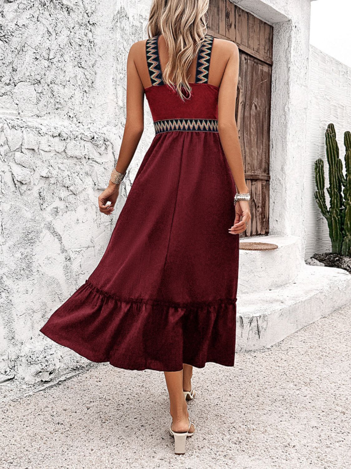 Ruffled Slit Sleeveless Midi Dress - Trendy by Luna