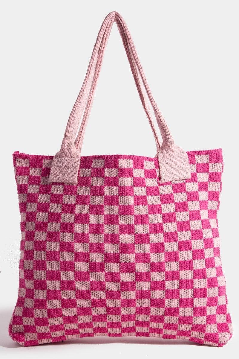 Fame Checkered Pattern Tote Bag - Trendy by Luna