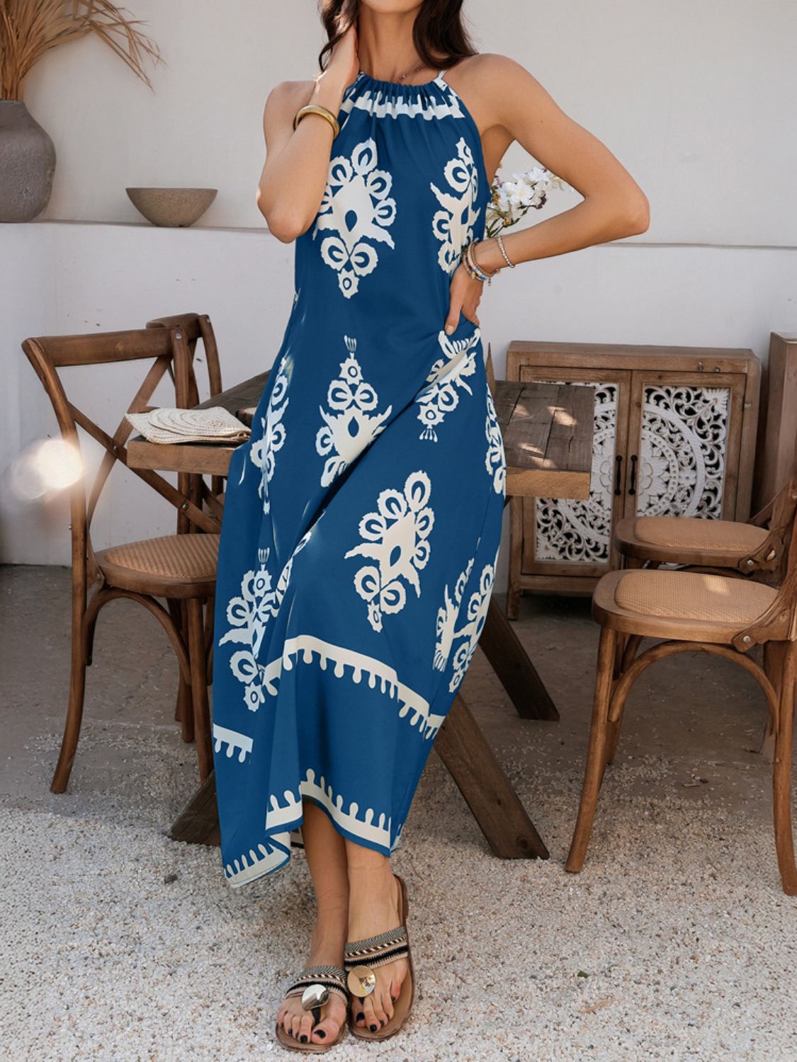 Grecian Neck Printed Maxi Dress - Trendy by Luna