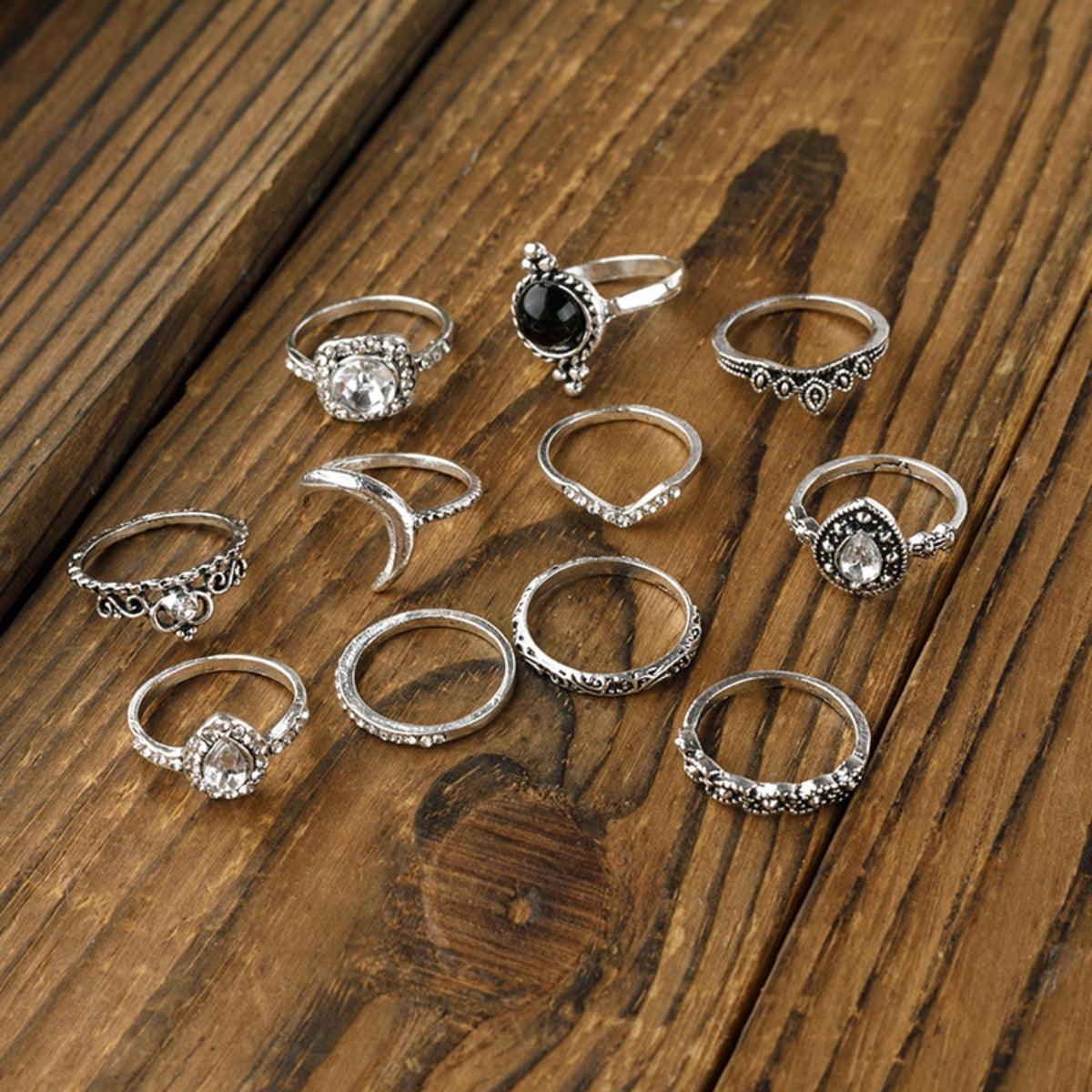 Alloy Synthetic Crystal 11-Piece Ring Set - Trendy by Luna