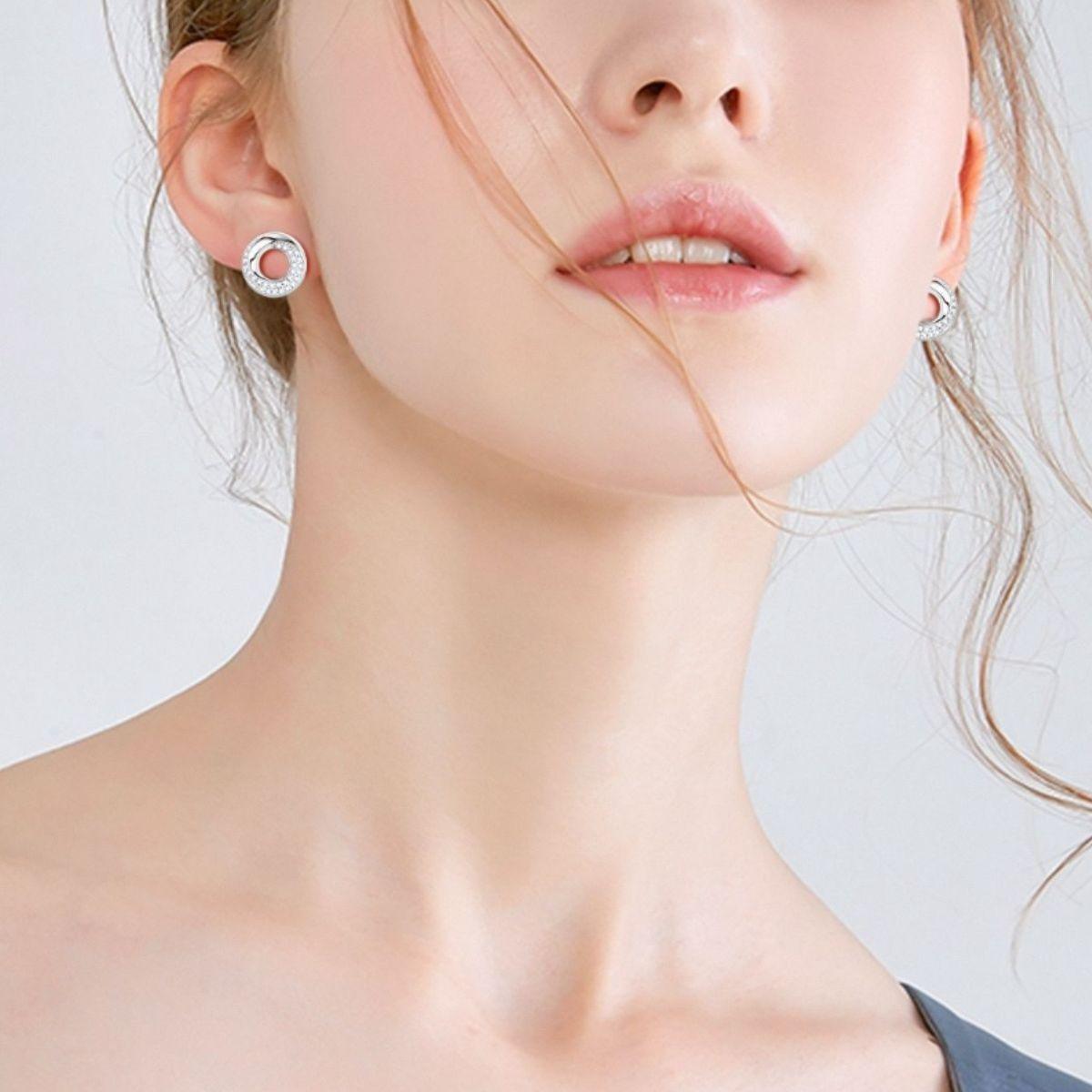 925 Sterling Silver Inlaid Moissanite Stud Earrings - Trendy by Luna