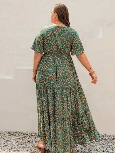 Plus Size Printed Short Sleeve Tiered Maxi Dress - Trendy by Luna