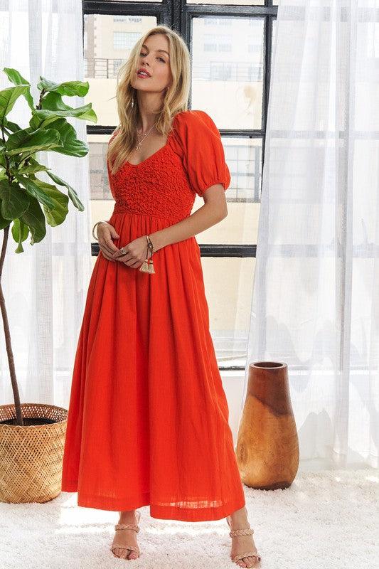 ADORA Popcorn Smocked Puff Sleeve Dress - Trendy by Luna