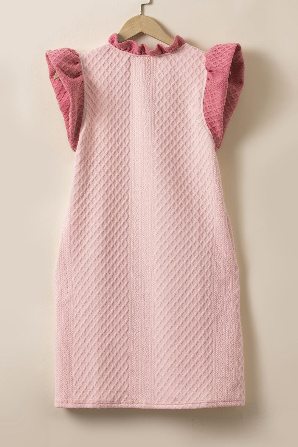 Ruffled V-Neck Cap Sleeve Mini Dress - Trendy by Luna