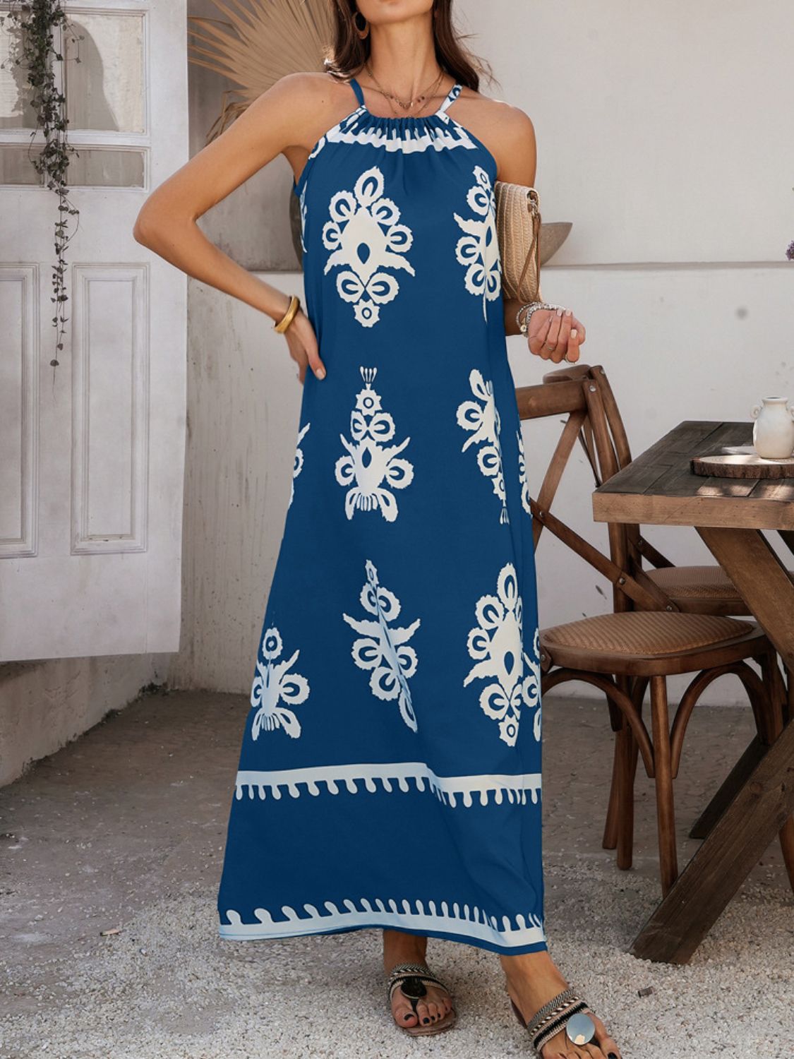 Grecian Neck Printed Maxi Dress - Trendy by Luna