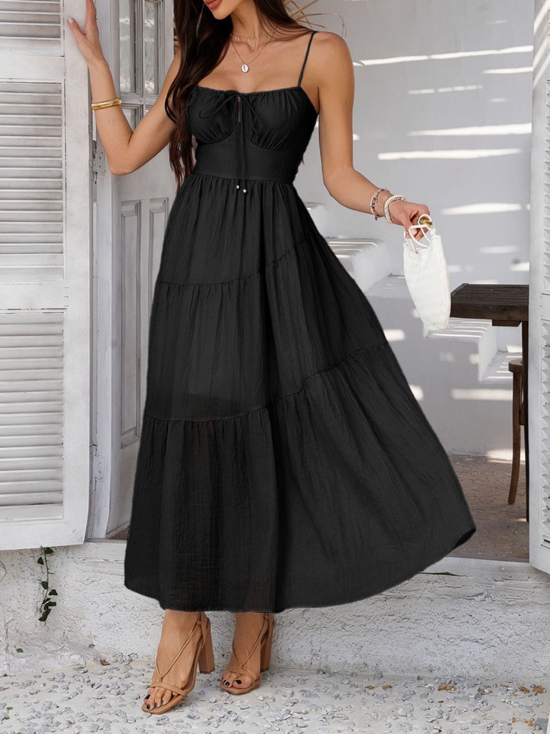 Smocked Tiered Maxi Cami Dress - Trendy by Luna