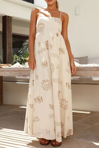 Printed Square Neck Maxi Cami Dress - Trendy by Luna