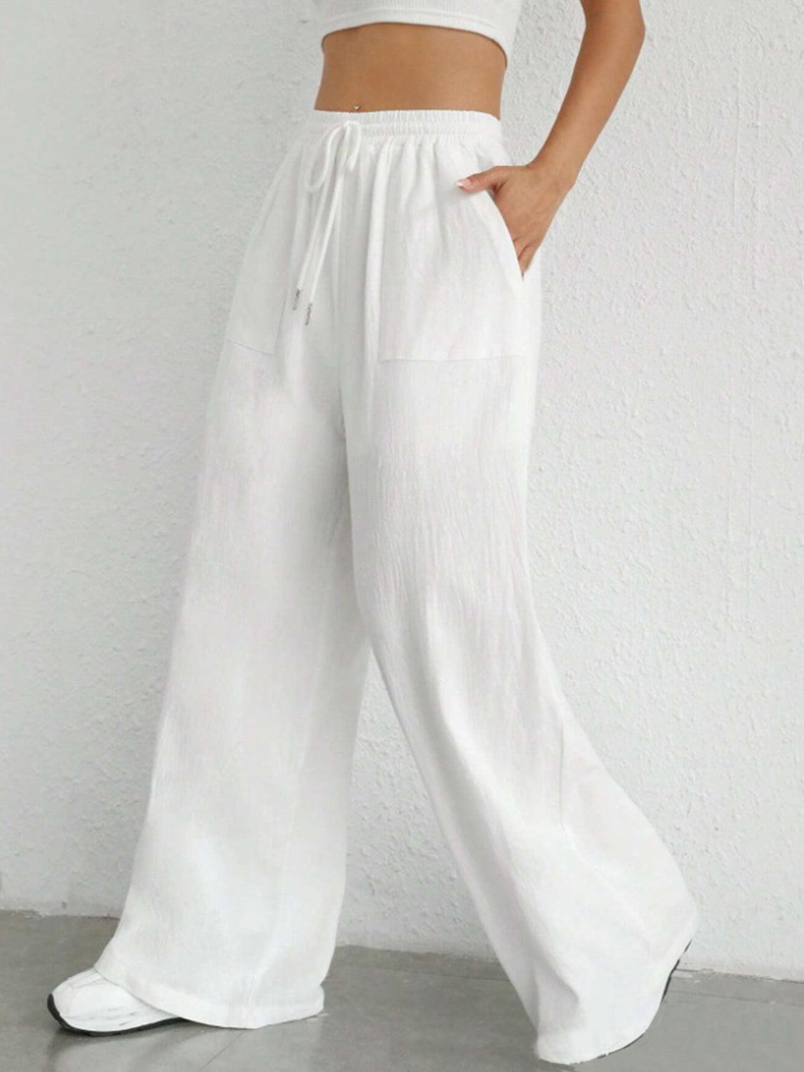 Drawstring Wide Leg Pants - Trendy by Luna