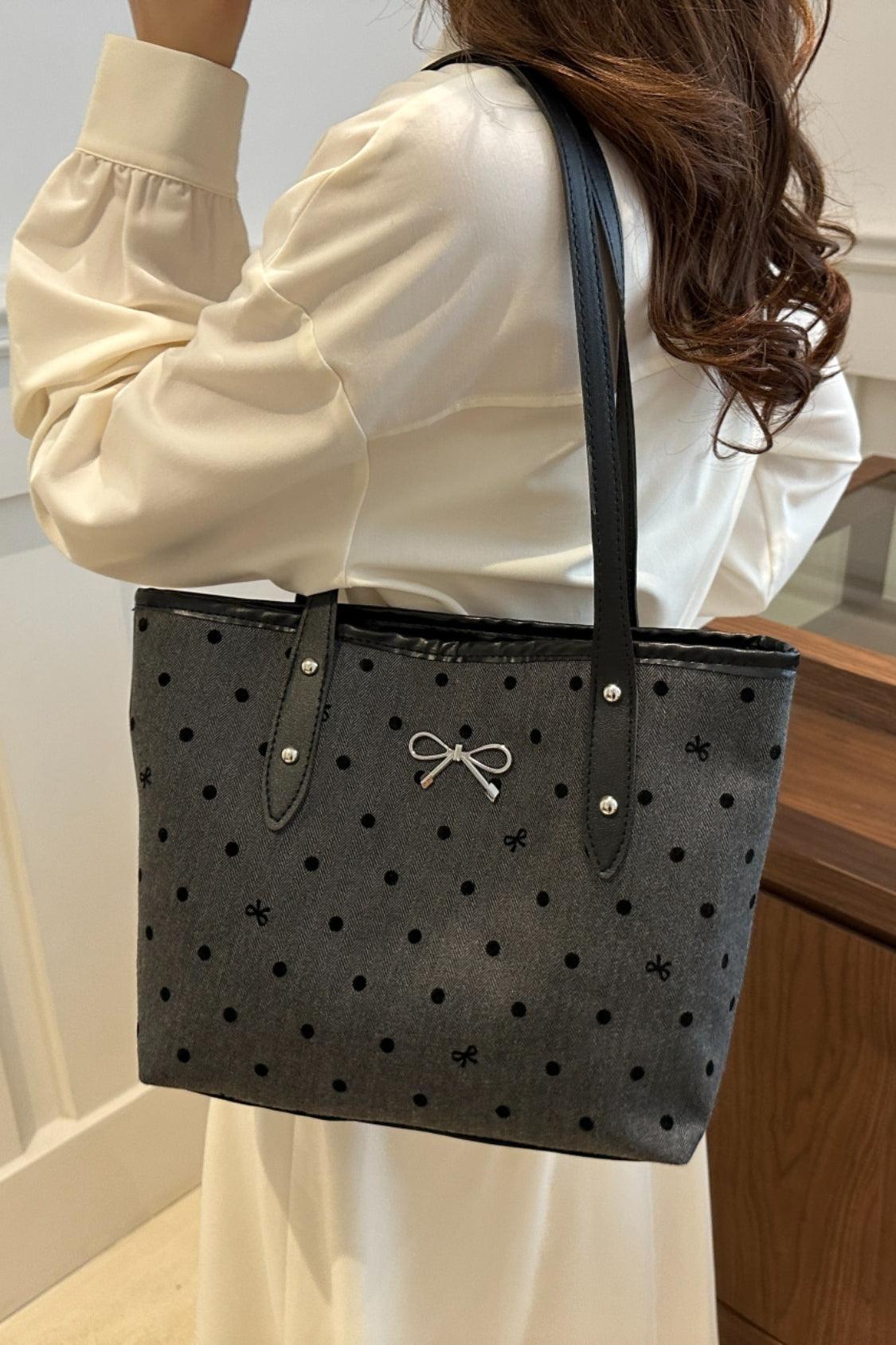 Bow Trim Polyester Tote Bag - Trendy by Luna