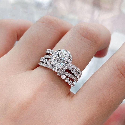 3 Carat Moissanite 925 Sterling Silver Layered Ring - Trendy by Luna