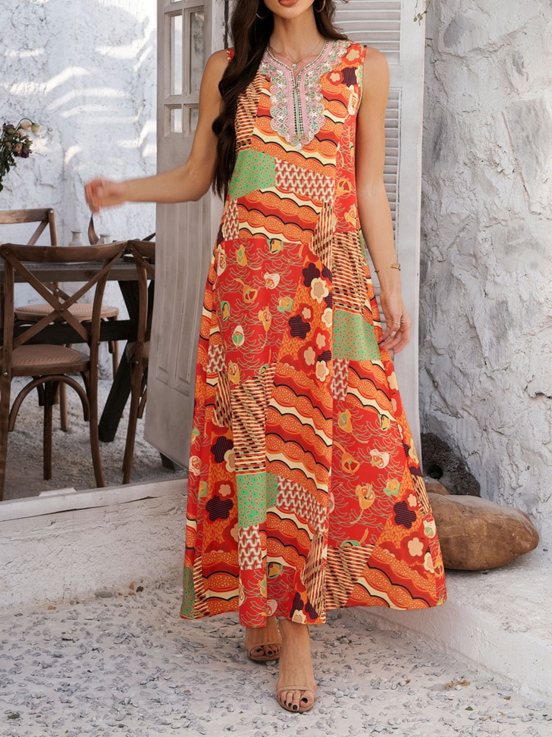 Devine Printed Sleeveless Maxi Dress - Trendy by Luna